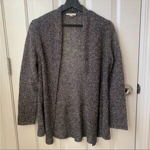 Eileen Fisher open front knit coastal cardigan gray black XS 100% linen